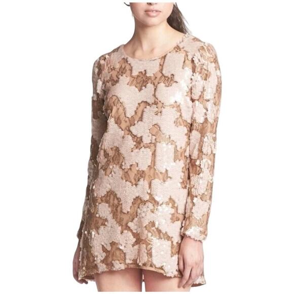 Dress the Population Casandra Sequin Shift Dress | Cream & Pink Sequin | Size M - Picture 2 of 15